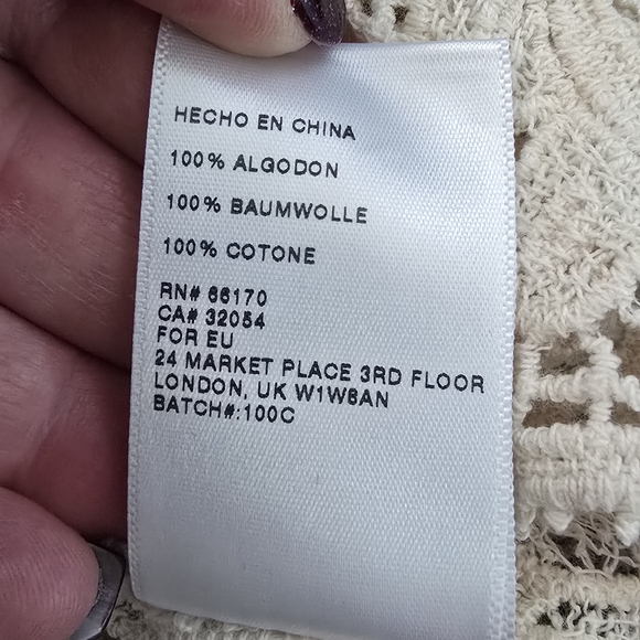 Ecote Anthropologie Beautiful Cream Lace Crochet Cover Up Top Scalloped Hem XS/S - Picture 6 of 7